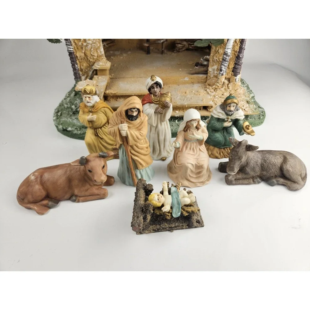 Vintage Mercuries Porcelain Christmas Nativity Scene Set Of 10 Handpainted w/Box